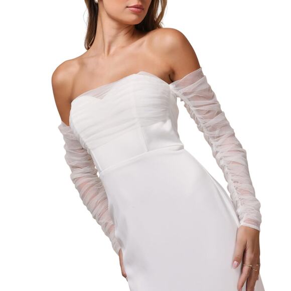 Lulus Eternal Bliss White Tulle Off-the-Shoulder Bustier Maxi Dress size Small - Picture 9 of 10